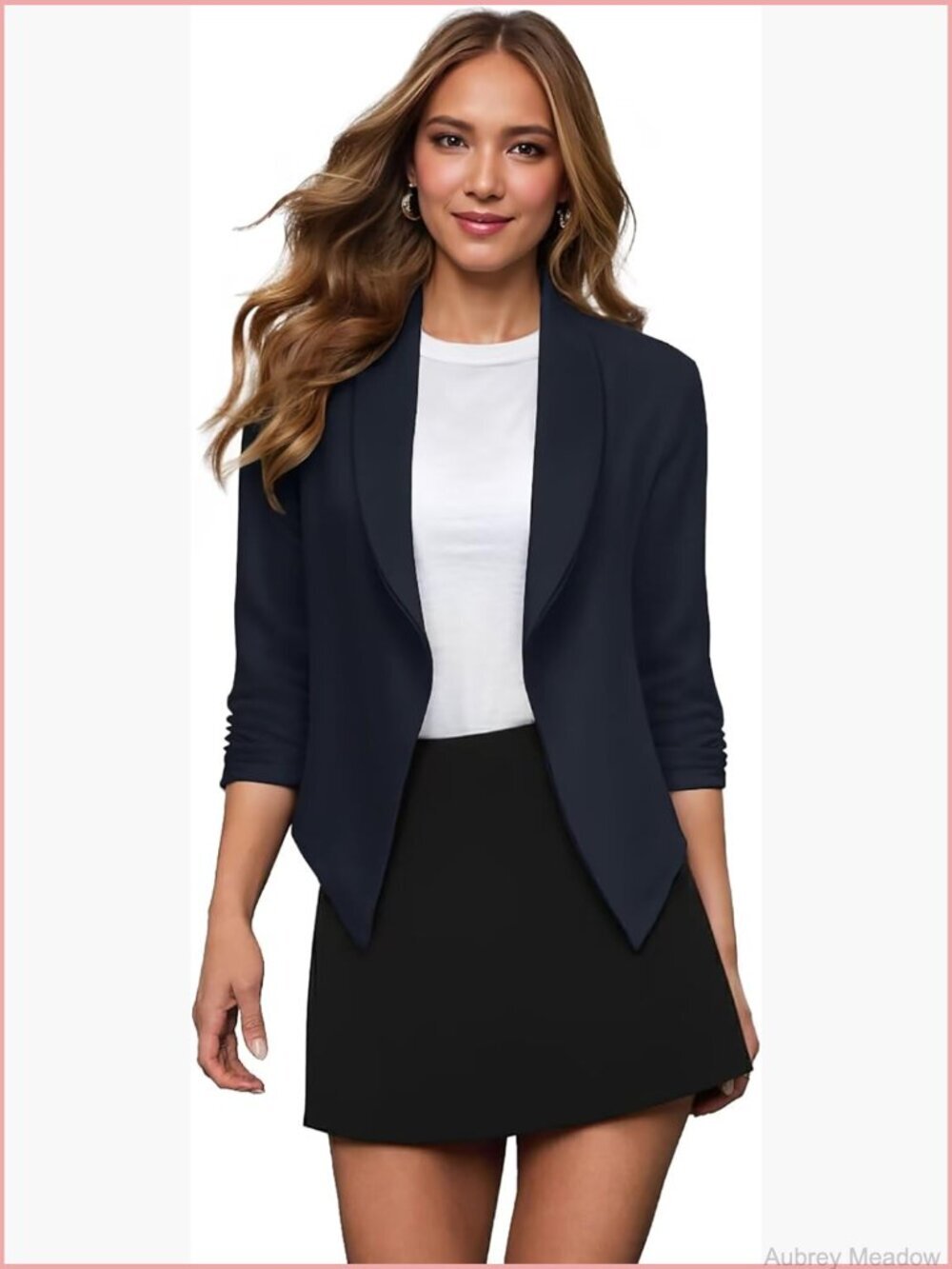 Lightweight Open Front Blazer Jacket Ruched Sleeves Office Work Classic Cardigan